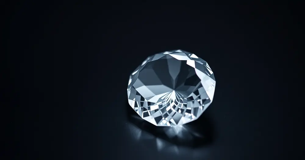 Pedra lapidada transparente sobre superfície escura com iluminação pontual
